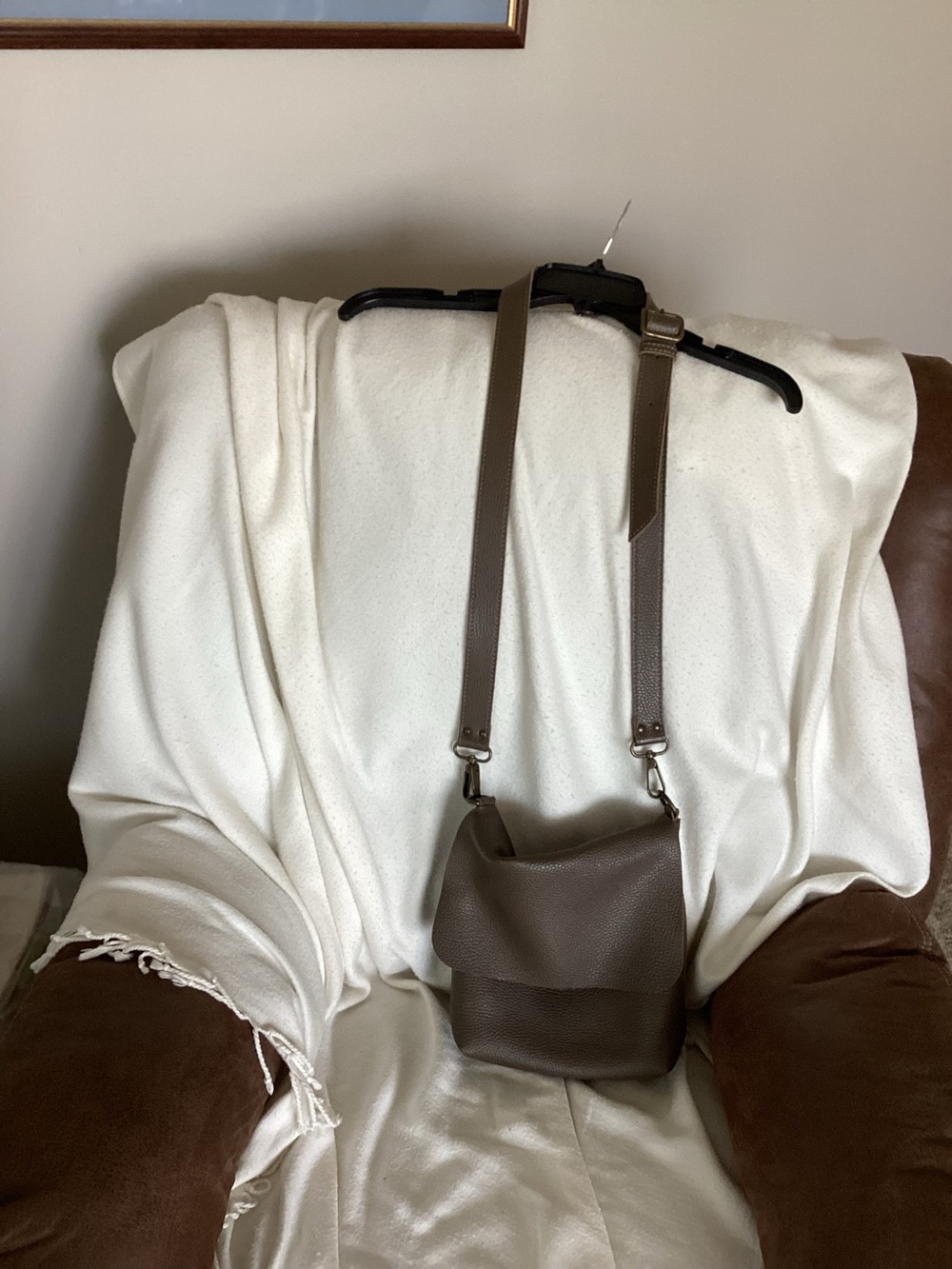 Pebbled Crossbody Bag in Taupe Brown - Adjustable Strap